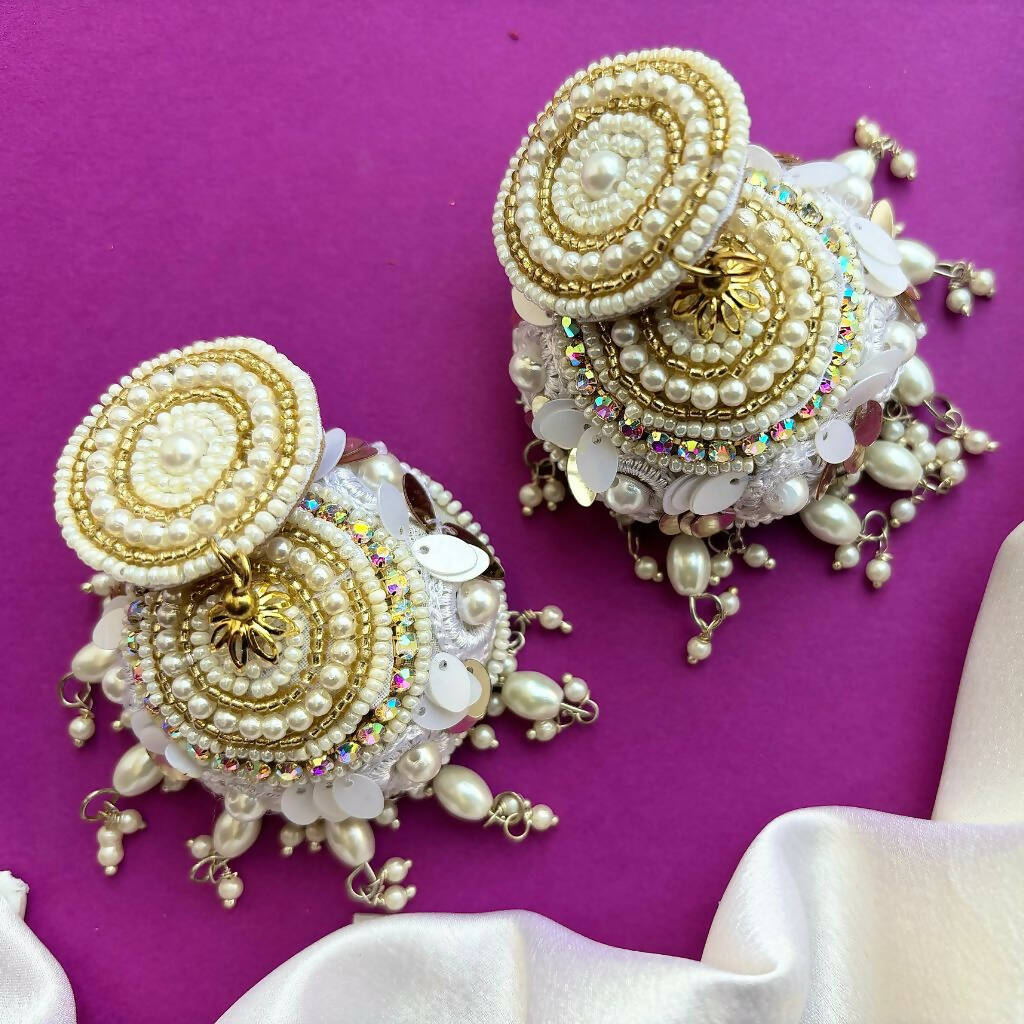 White Handcrafted Shaila Jhumkas