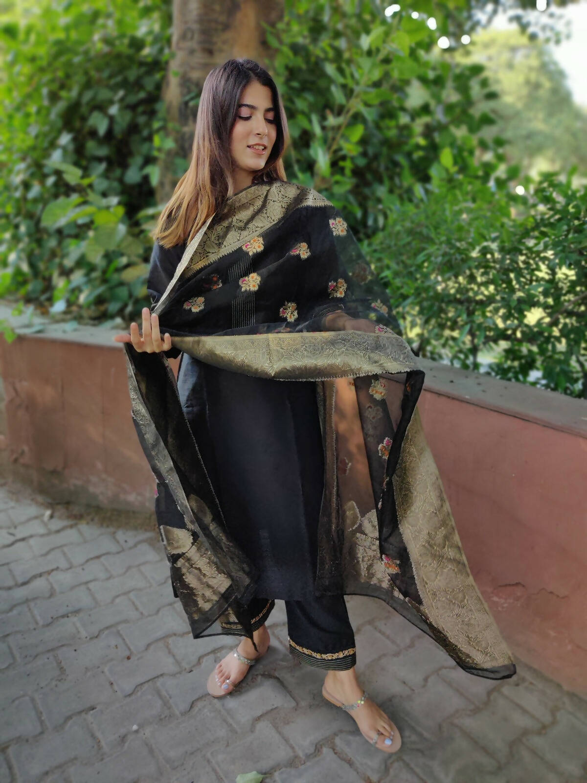 Black Cotton Silk Set