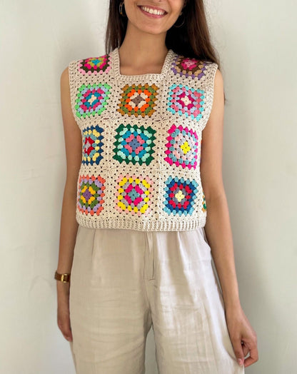 White Granny Crochet Vest