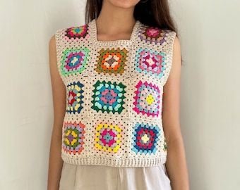 White Granny Crochet Vest