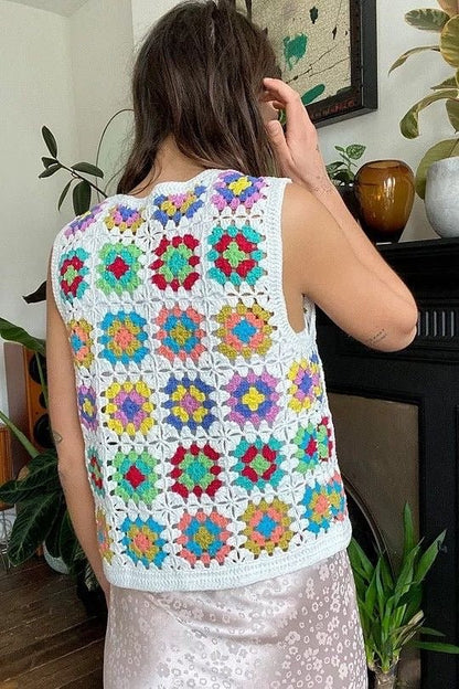 White Granny Crochet Vest