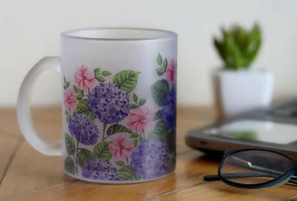 Hydrangea Frosted Glass Mug