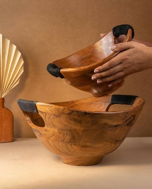 Serving Bowl Wooden Boat with Rope L