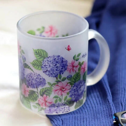 Hydrangea Frosted Glass Mug