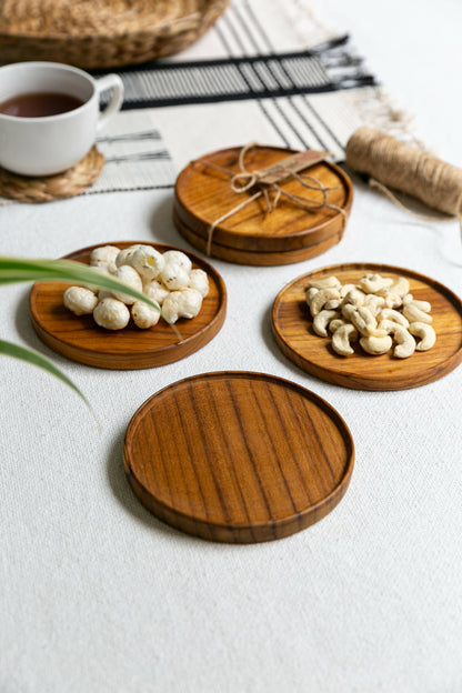 Solid Teak Wood Round Nibble/Snack Plate (Set of 2)