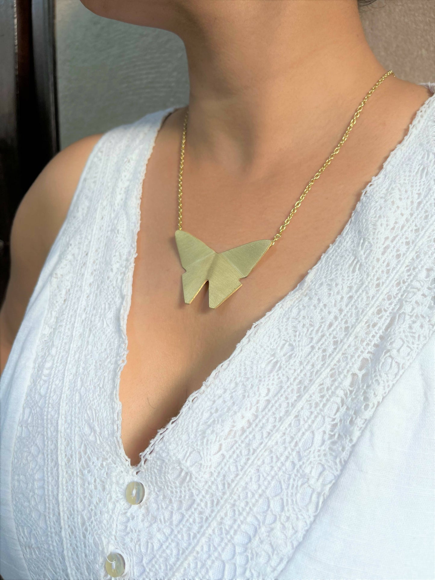 Butterfly Pendant with Chain in Brass