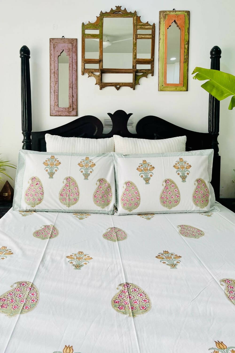 Paisley Hand Block Printed Cotton Bedsheet - King Size