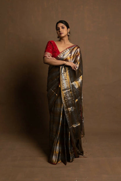 Gold Tiara Wrinkled Tissue Saree