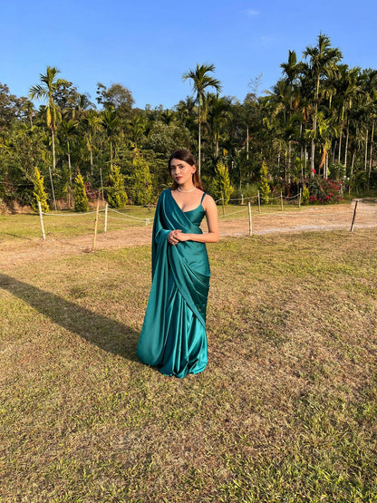 Emerald Green Satin Saree