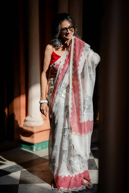 Prints & Chevrons Chanderi Saree