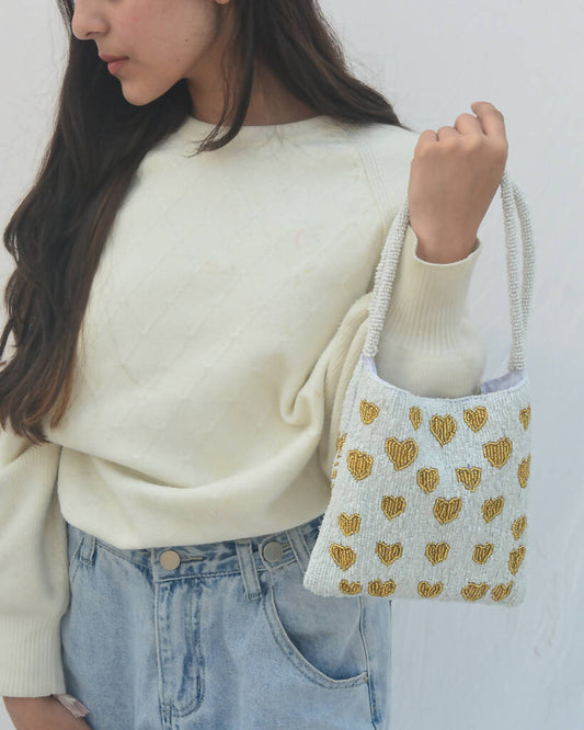 Girl with a Golden Heart Beaded Bag