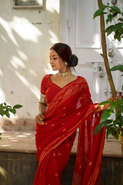 Happiness in Red Saree