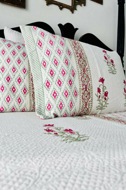 Petunia Handblock Printed Jacquard Bedcover