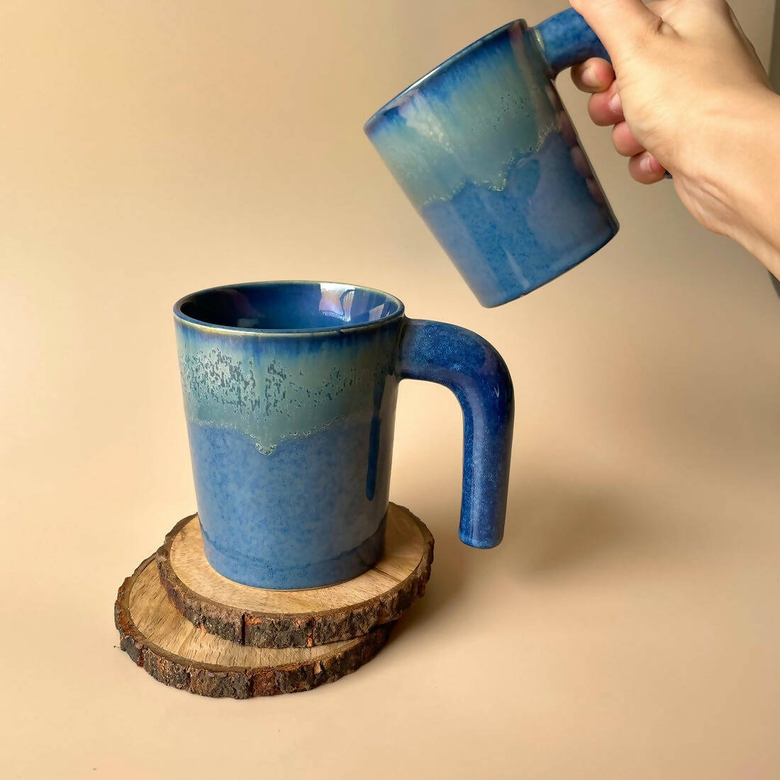 Blue Waves Coffee Mug with Open Handle