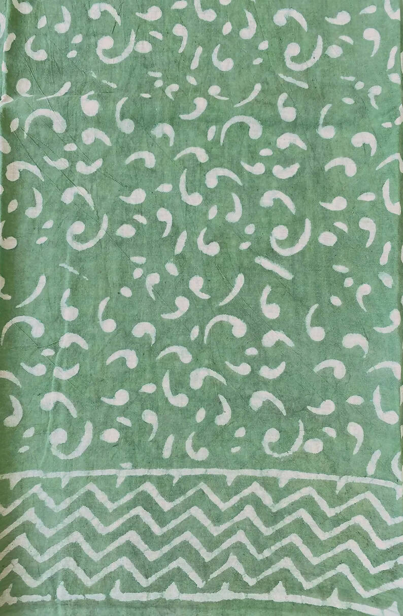 Strangers in Bangalore - Light Green Dabu Block Print Mulmul Cotton Saree