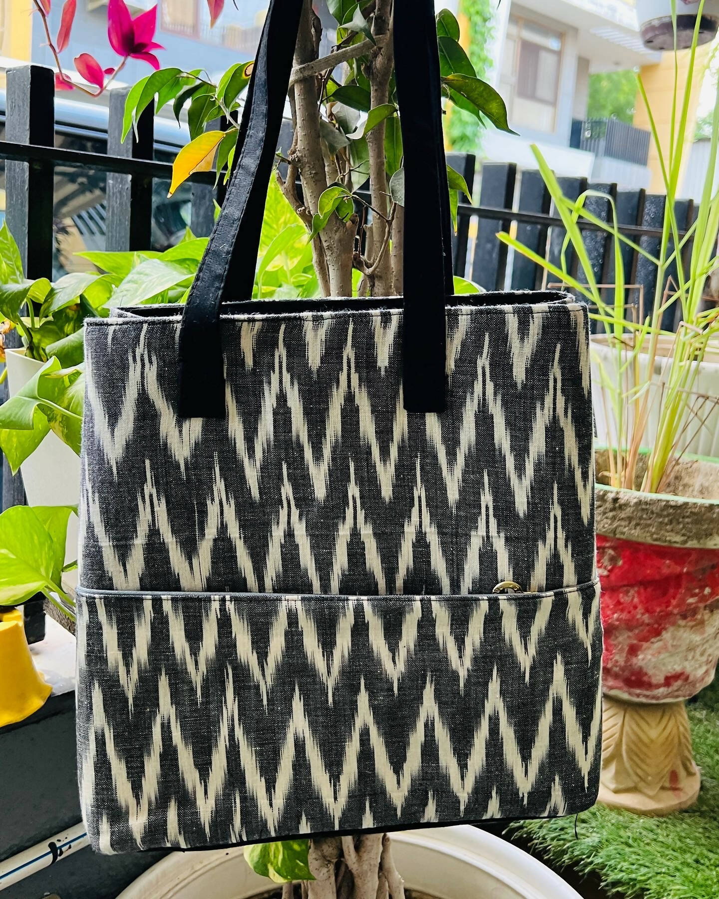 Ikat Grey & Black Tote Bag