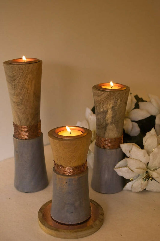 Wooden Wired T-Light Holders - Rose Gold