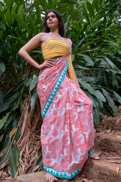 Paradise Mul Cotton Peach Saree