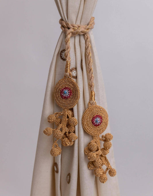 Crochet Curtain Tie Backs Set Kono Copper Tikki & Beads