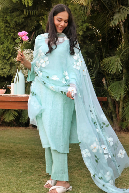 Dogwood Suit Set with Hand-painted Dupatta