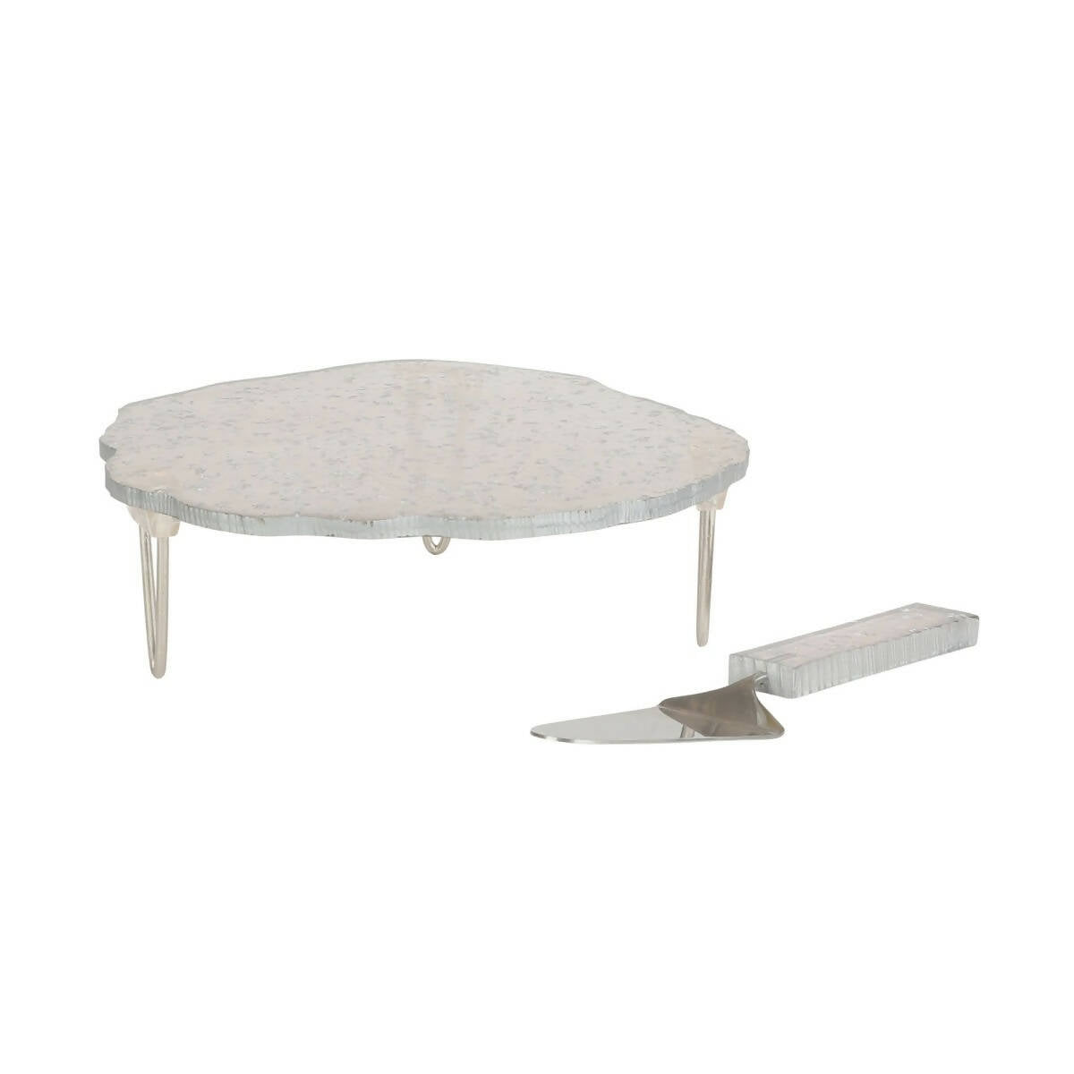 Silver Flex Resin Cake Stand With Server