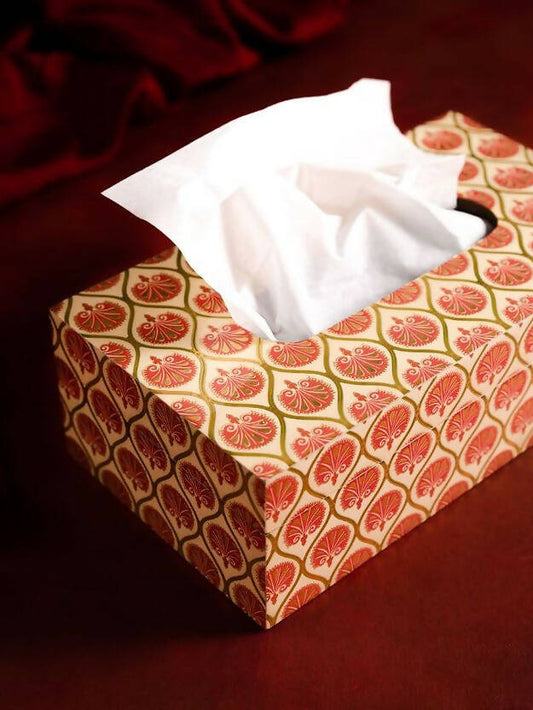 Tissue Box Wooden Printed Moroccon Red and Gold Motif
