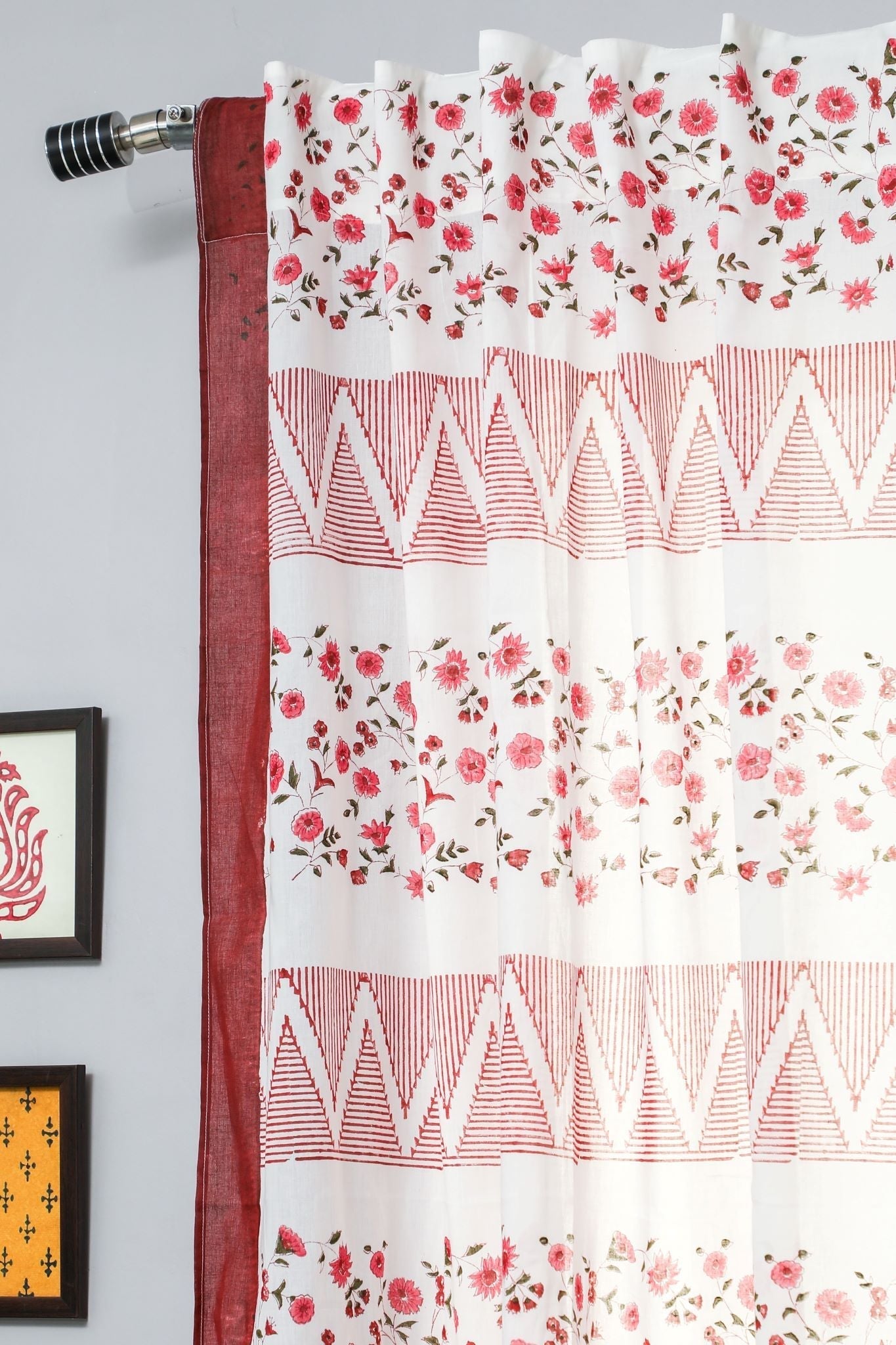 Zig Zag ruby crush Handblock Printed Cotton Window Curtain