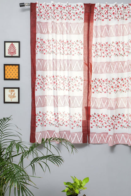 Zig Zag ruby crush Handblock Printed Cotton Window Curtain