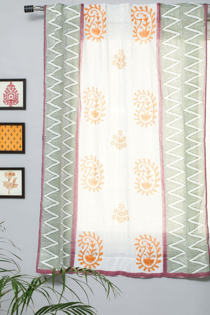 Zigzag Sunburst Handblock Printed Cotton Window Curtain