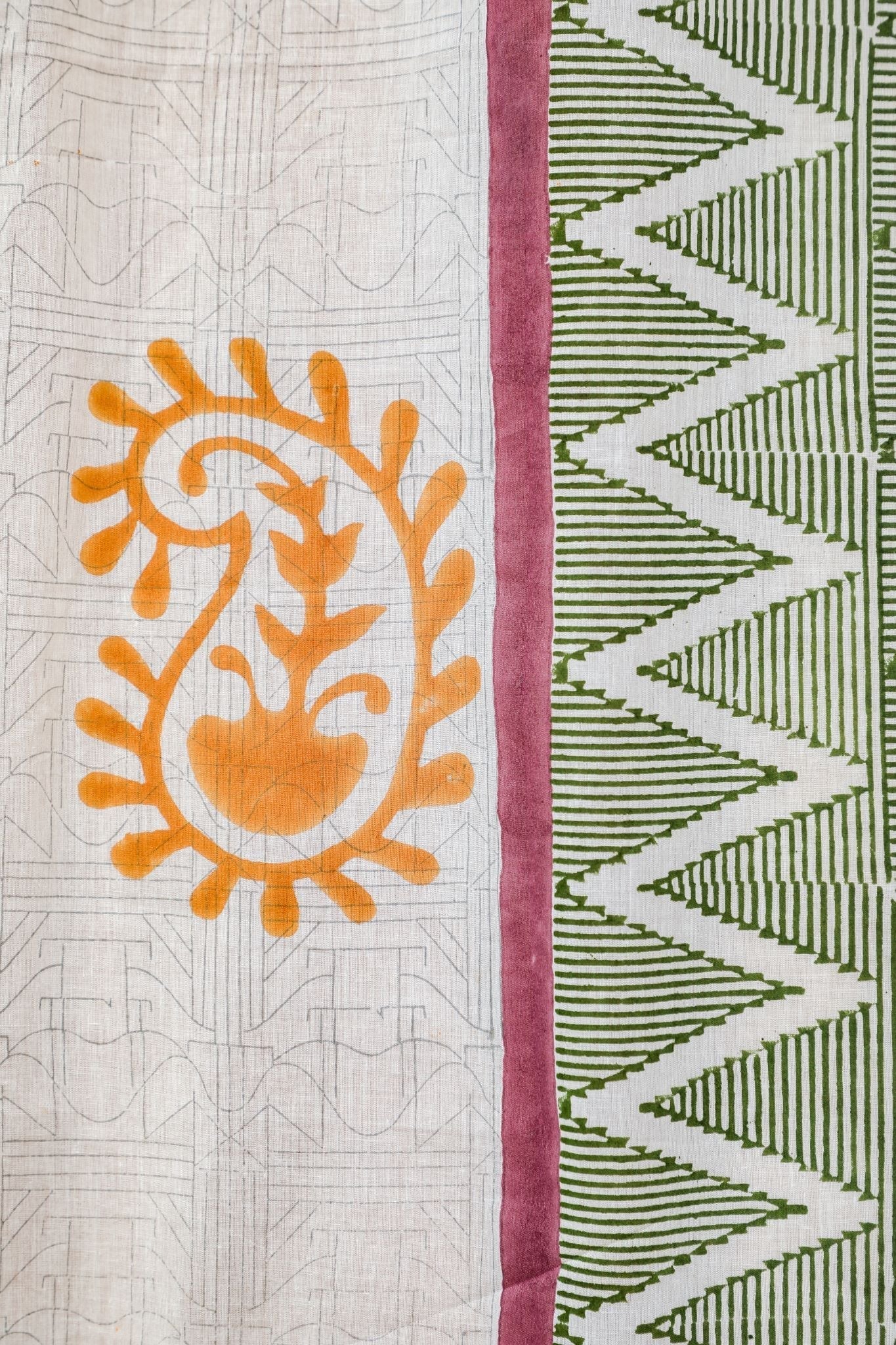 Zigzag Sunburst Handblock Printed Cotton Window Curtain