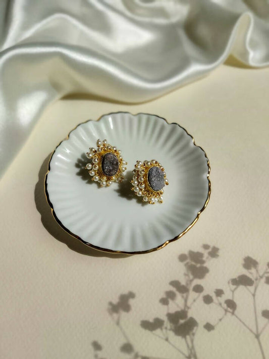 Jashn - Grey Druzy Studs