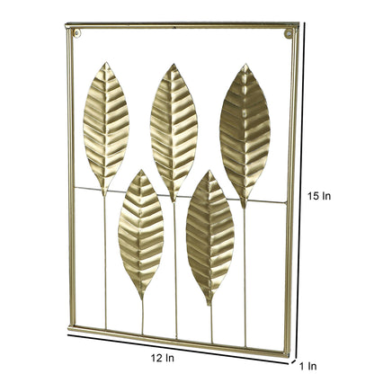 Gold Rectangular Leaves Wall Decor Set of 3